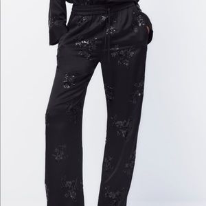 Zara Black Embroidered Sequin Pants - Small